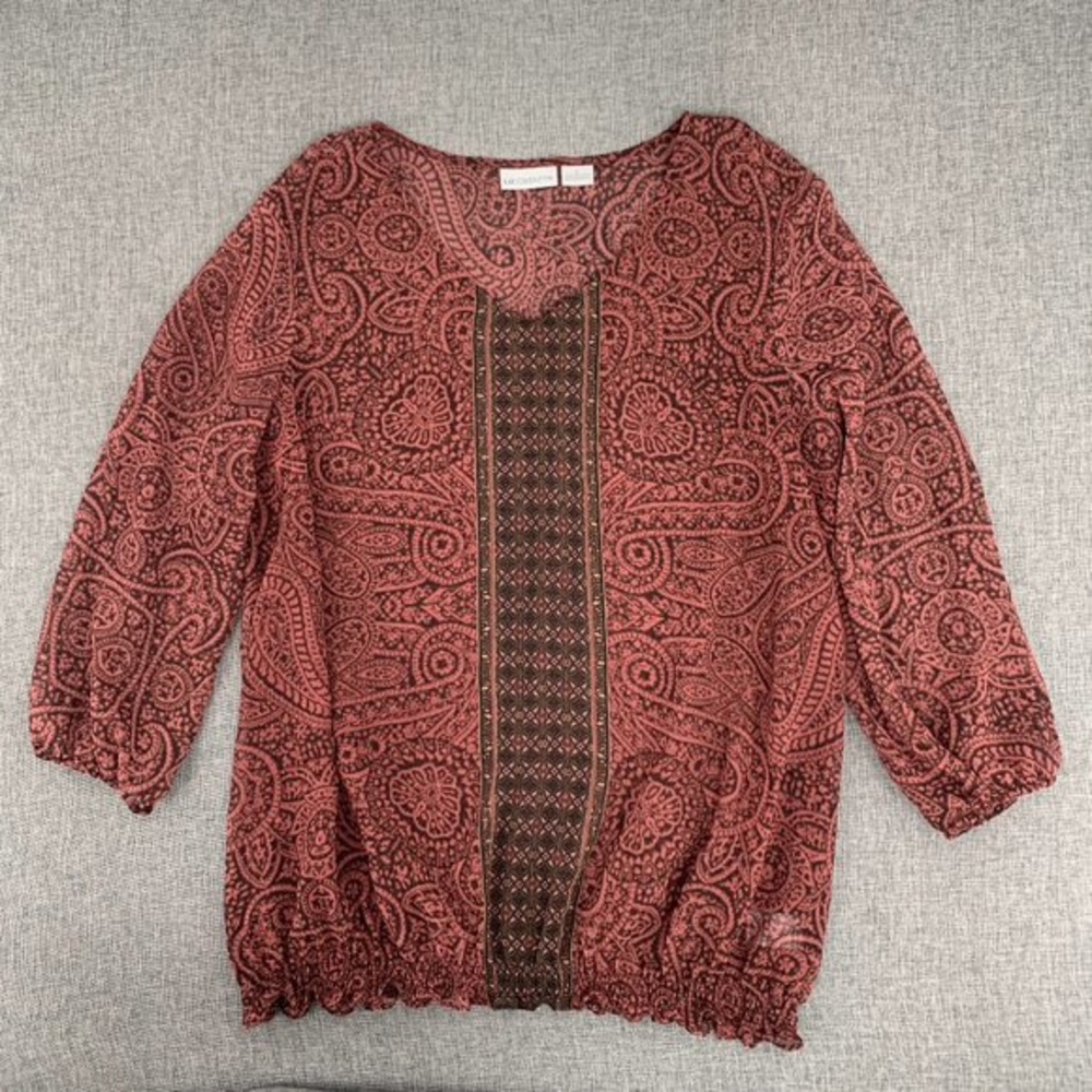 Liz Claiborne Lightweight Semi Sheer Blouse Large 100% Polyester 3/4th Sleeve